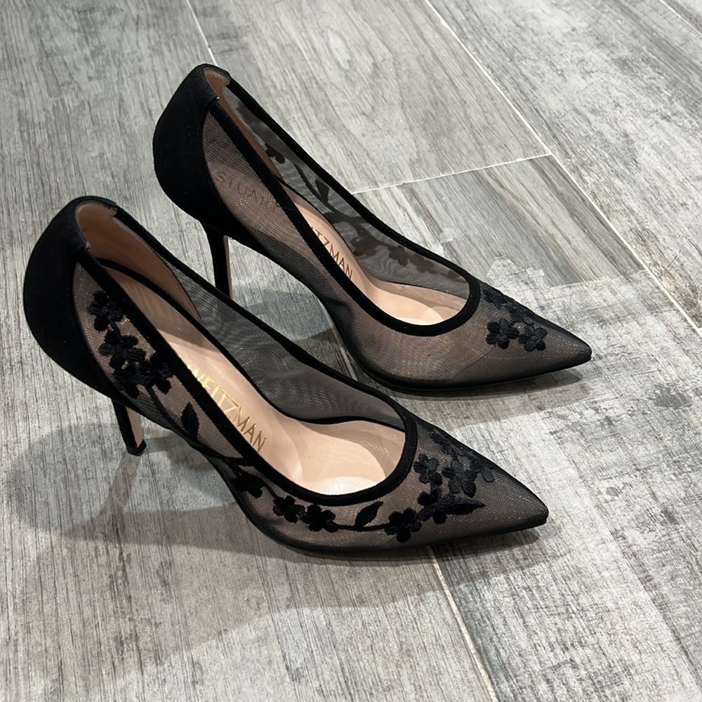 Stuart Weitzman Black Mesh High Heels Size 7.5 - image 2